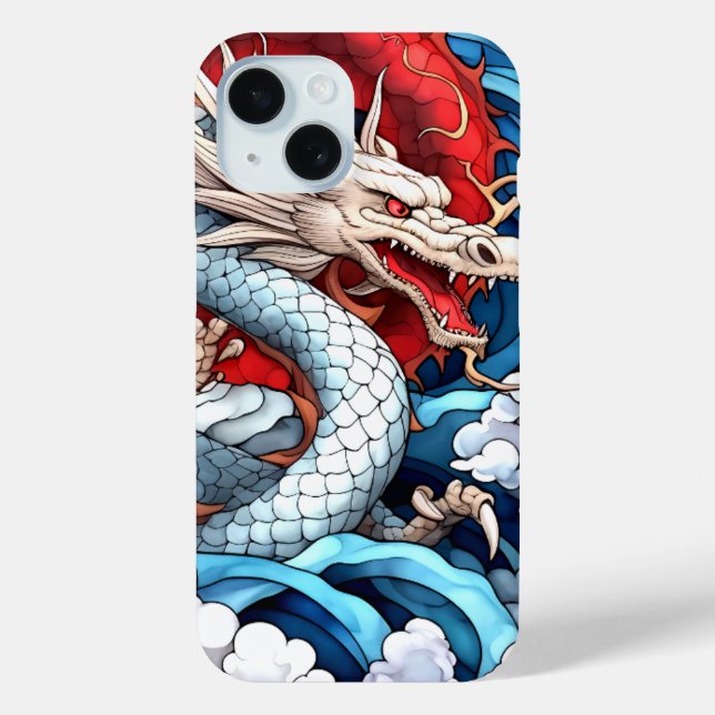 Funda De Case-Mate Para iPhone Dragón mítico asiático en rojo y azul (Reverso )