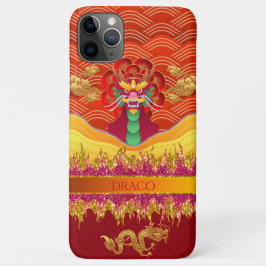 Funda Para iPhone 11 Pro Max Dragón oriental/w Nube de oro y fuego Purpurina