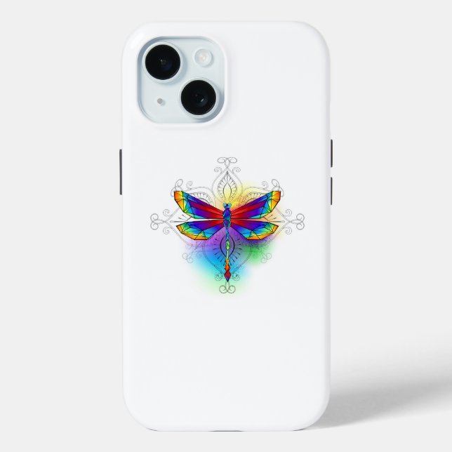Funda De Case-Mate Para iPhone Dragón poligonal arcoiris (Reverso )
