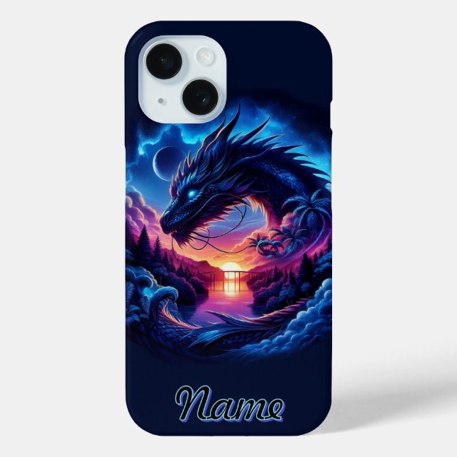 Funda De Case-Mate Para iPhone Dragon Silhouetti contra una vibrante puesta de so (Reverso )