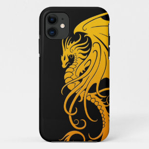 Funda Para iPhone 11 Dragón tribal que vuela - amarillo en negro