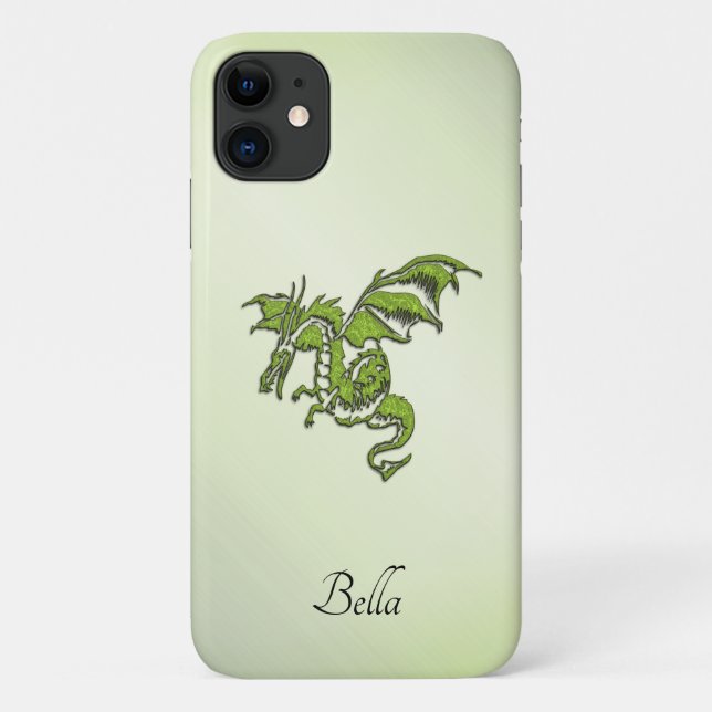 Funda De Case-Mate Para iPhone Dragón verde de lucha con nombre (Reverso)