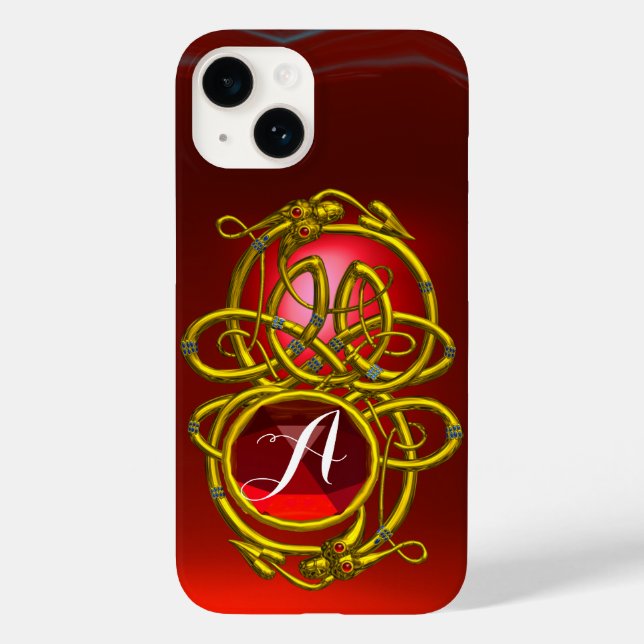 Funda De Case-Mate Para iPhone DRAGONES HIPEROS,Monograma de Ruby Rojo CELÁTICO O (Reverso )