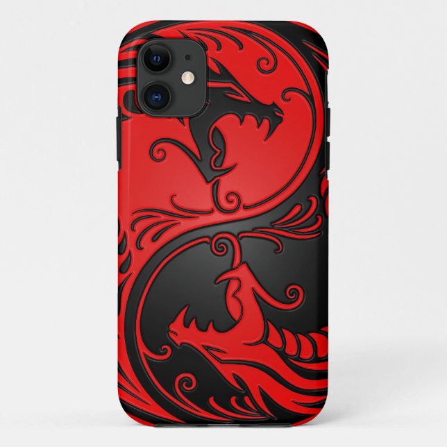 Funda De Case-Mate Para iPhone Dragones rojos y negros de Yin Yang (Reverso)