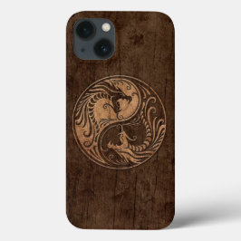 Funda Para iPhone 13 Dragones Yin Yang con efecto de grano de madera
