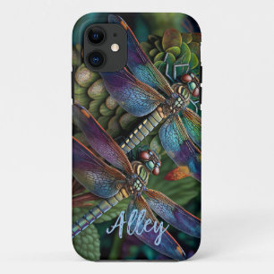 Funda Para iPhone 11 Dragonflies en un colorido jardín con nombre