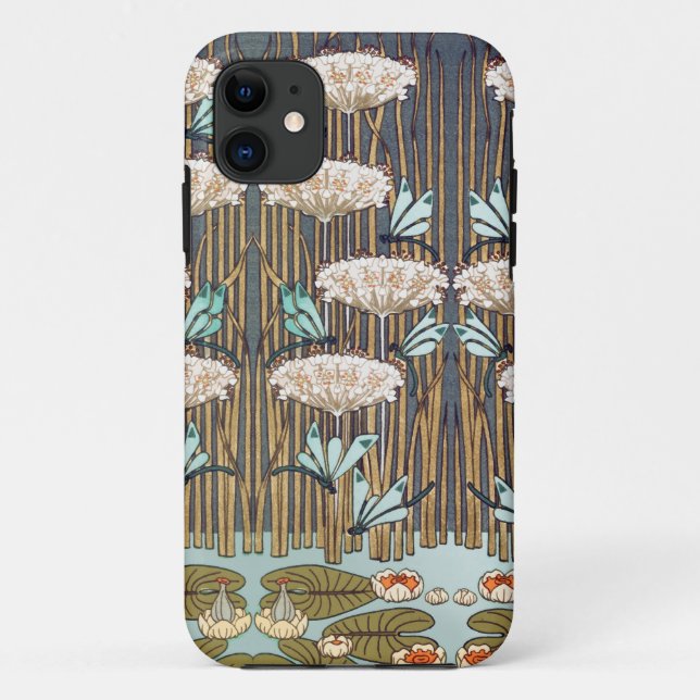Funda De Case-Mate Para iPhone Dragonflies Water Lilies Marsh Art Nouveau (Reverso)