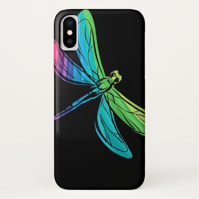 Funda De Case-Mate Para iPhone Dragonfly arcoiris sobre negro (Reverso)