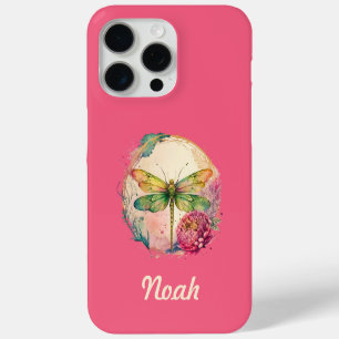 Funda Para iPhone 15 Pro Max Dragonfly floral elegante con nombre personalizado