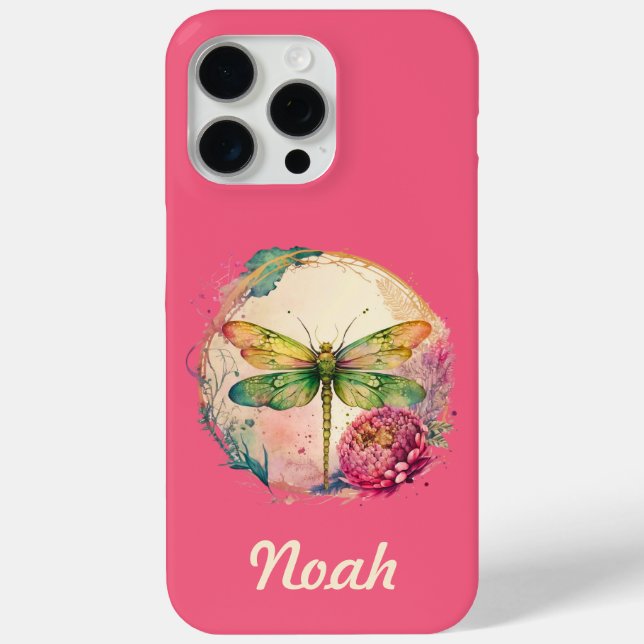 Funda De Case-Mate Para iPhone Dragonfly floral elegante con nombre personalizado (Reverso )