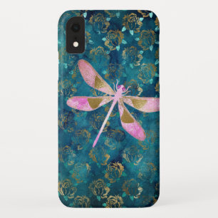 Funda Para iPhone XR Dragonfly rosa de oro rosa sobre el Relieve metali