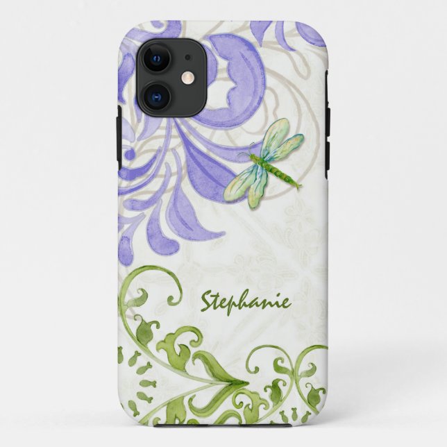 Funda De Case-Mate Para iPhone Dragonfly Swirl Florece acuarela personalizada (Reverso)