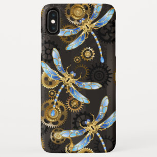 Funda Para iPhone XS Max Dragoniscos de Steampunk sobre fondo rayado marrón
