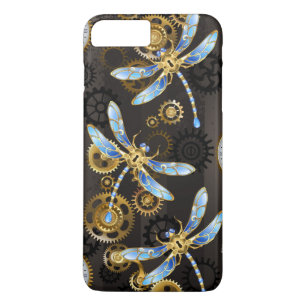 Funda Para iPhone 8 Plus/7 Plus Dragoniscos de Steampunk sobre fondo rayado marrón