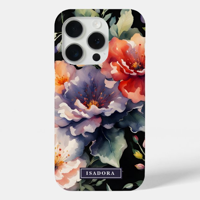 Funda De Case-Mate Para iPhone Dramático elegante Floral oscura sobre Monograma N (Reverso )