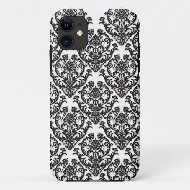 Funda De Case-Mate Para iPhone Dramático patrón de damasco negro (Reverso)
