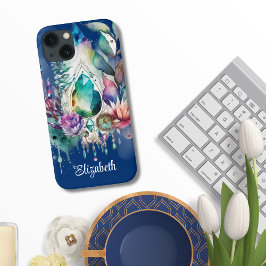 Funda Para iPhone 13 Dreamy Boho Crystals Dreamcatcher Navy