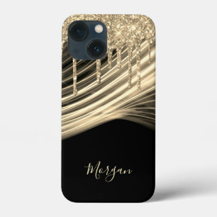 Funda Para iPhone 13 Mini Drips de purpurina dorada, rayos de luz dorados, n
