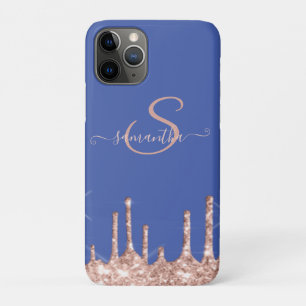 Funda Para iPhone 11 Pro Drips de purpurina rosa femenino,monograma