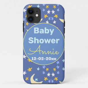 Funda Para iPhone 11 ducha de bebé azul marino estrella luna agregar no