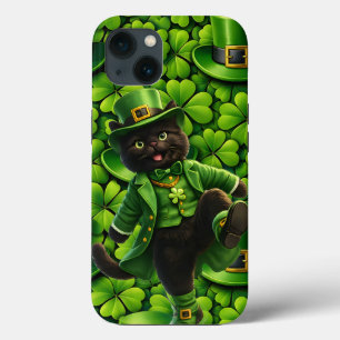 Funda Para iPhone 13 Duende afortunado gato negro Día de San Patricio P