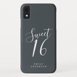 Funda Para iPhone XR Dulce 16 Script Blanco negro 16 cumpleaños