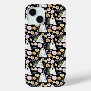 Funda Para iPhone 15 Dulce fantasma y flores coloridas patrón sin fisur