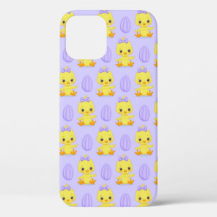 Funda Para iPhone 12 Dulce Patrón de Pascua de Pollo Amarillo Morado