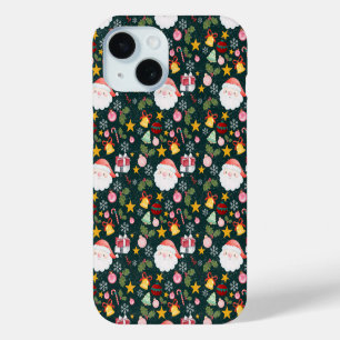 Funda Para iPhone 15 Dulce Patrón Navideño Sin Costuras de Papá Noel