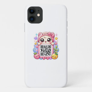 Funda Para iPhone 11 Dulce Personaje de Código QR Rosa Kawaii Floral Pa