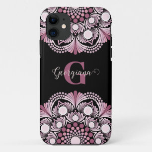 Funda Para iPhone 11 Dusky Rosa personalizado Boho Floral Dot Mandala