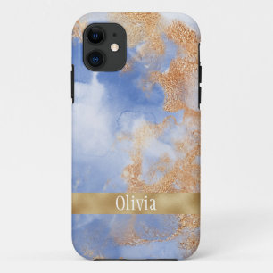 Funda Para iPhone 11 Dusty Blue Sueño Script Gold Acuarela