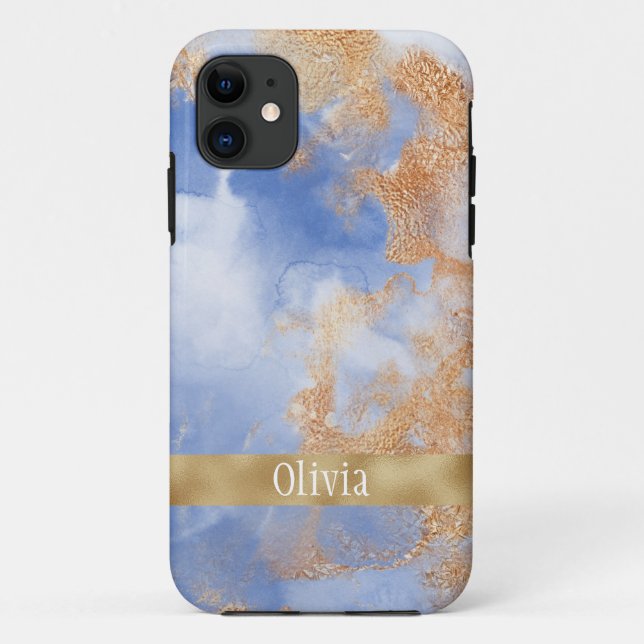 Funda De Case-Mate Para iPhone Dusty Blue Sueño Script Gold Acuarela (Reverso)