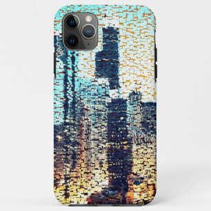 Funda Para iPhone 11 Pro Max Edificios de la ciudad azul en estilo mosaico con