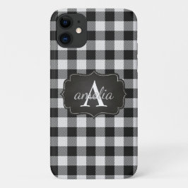 Funda Para iPhone 11 EDITABLE Negro y blanco Tapado de búfalo monograma
