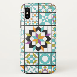 Funda Para iPhone X Edredón moderno del dechado de la turquesa