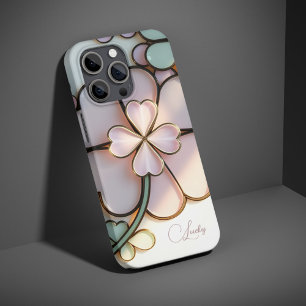 Funda Para iPhone 15 Pro Efecto de vidrio manchado por trébol afortunado de