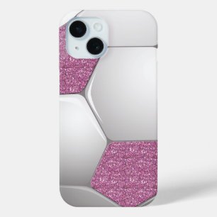 Funda Para iPhone 15 Efecto del purpurina del rosa del balón de fútbol