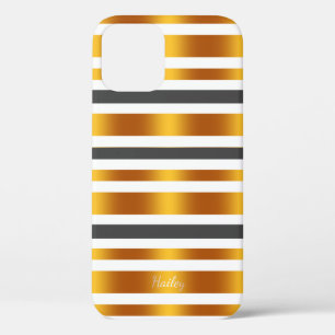 Funda Para iPhone 12 Efecto dorado gris blanco rayado