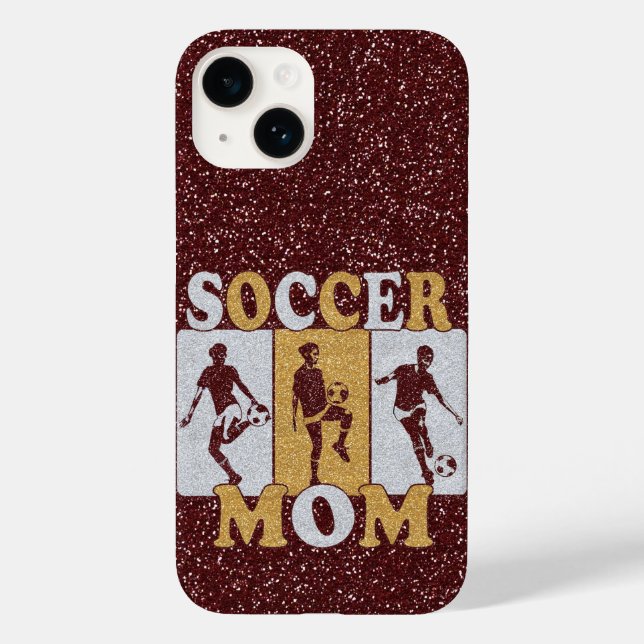 Funda De Case-Mate Para iPhone Efecto Purpurina de la madre del fútbol (Reverso )