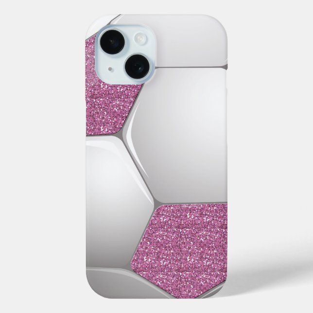 Funda De Case-Mate Para iPhone Efecto Purpurina rosa de bola de fútbol (Reverso )