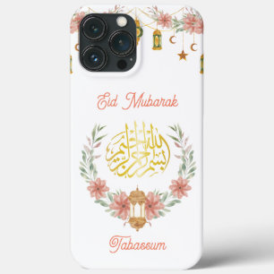 Funda Para iPhone 13 Pro Max Eid Mubarak  Flores de caligrafía dorada de Ramadá