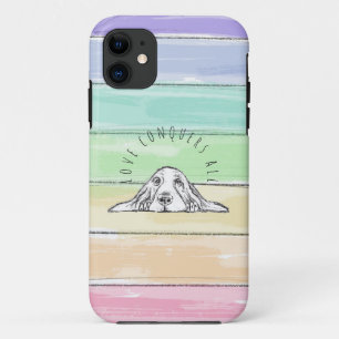 Funda Para iPhone 11 el amor conquista todo perro arcoíris basset hound