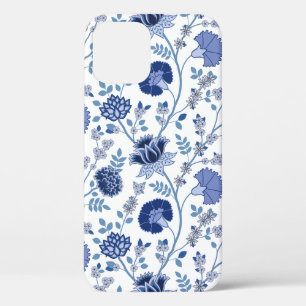 Funda Para iPhone 12 Pro El azul del gran patrón de flores jacobeas en blan