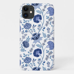 Funda Para iPhone 11 El azul del gran patrón de flores jacobeas en blan