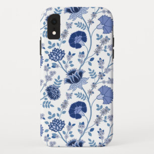 Funda Para iPhone XR El azul del gran patrón de flores jacobeas en blan