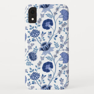 Funda Para iPhone XR El azul del gran patrón de flores jacobeas en blan