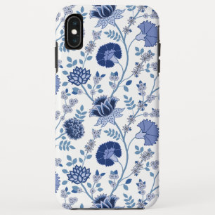 Funda Para iPhone XS Max El azul del gran patrón de flores jacobeas en blan