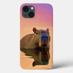 Funda Para iPhone 13 El Capibara emerge de un tranquilo lago de arte
