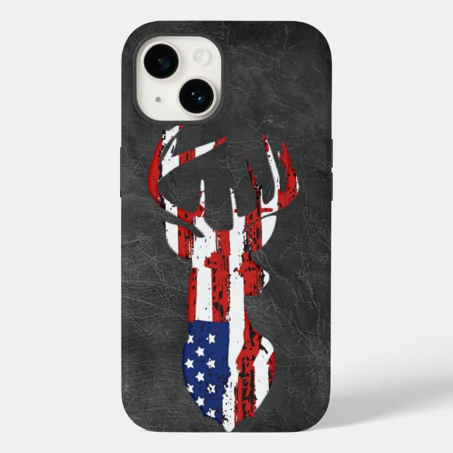 Funda De Case-Mate Para iPhone El ciervo de la bandera estadounidense con cuero (Reverso )